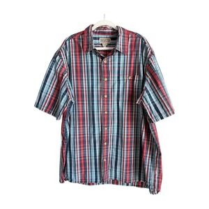 Duluth Trading Mens 2XT Red White Blue Plaid Striped Button Down Shirt Gorpcore